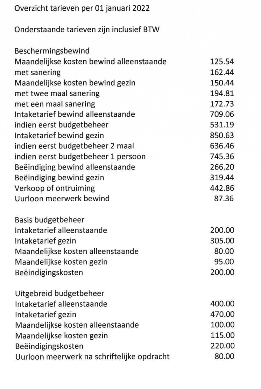 Tarieven – Regelrecht Bewind